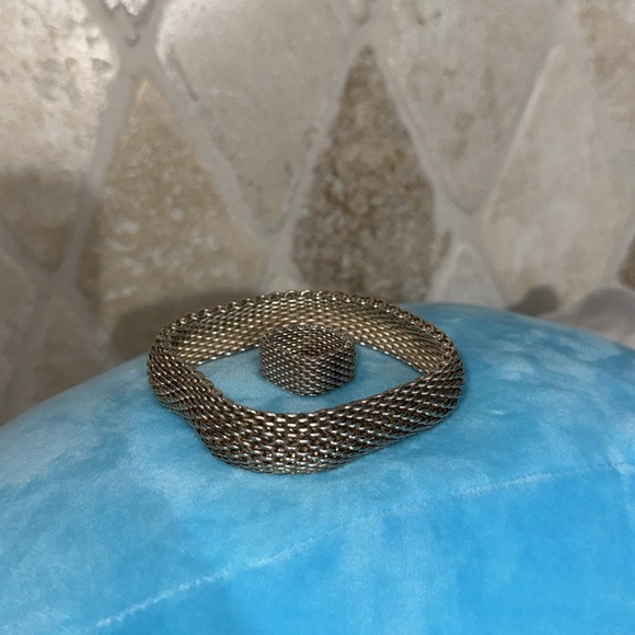 Tiffany & Co. 925 Sterling Silver Mesh Bracelet & Ring-Comes with Original Box - Picture 6 of 10